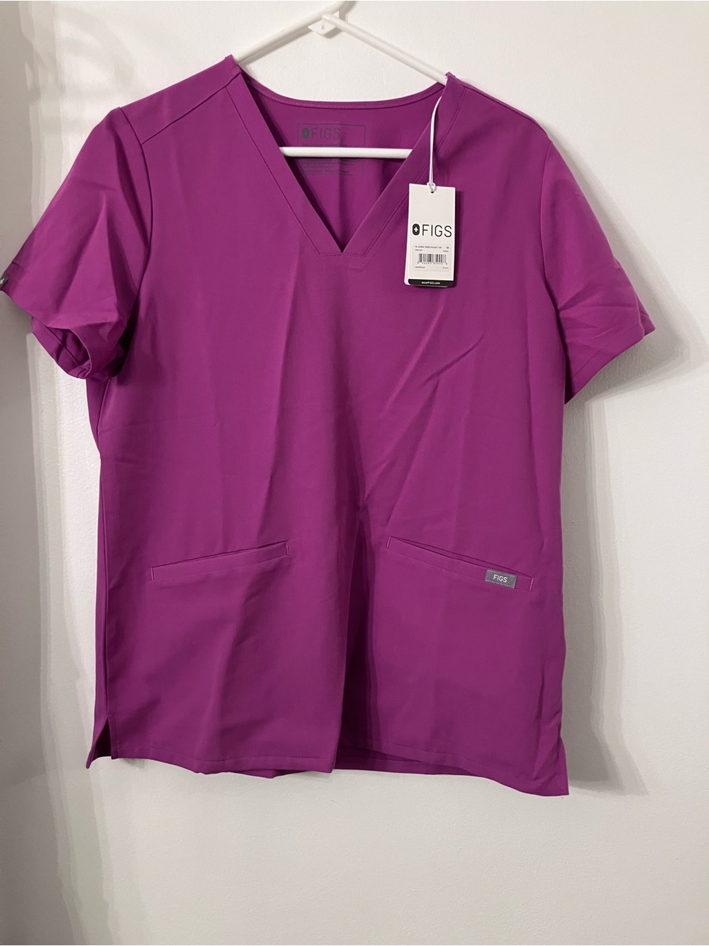 FIGS Women's V-Neck Scrub Top in Bright Magenta